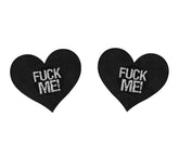 Love In Leather Fuck Me Satin Heart Nipple Pasties - Black - Breast and Nipple Toys
